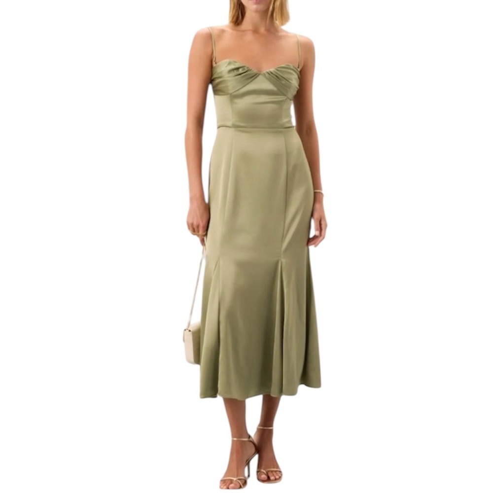 REFORMATION Hensley Satin Dress NEW Size 12 Artichoke Green Removable Straps